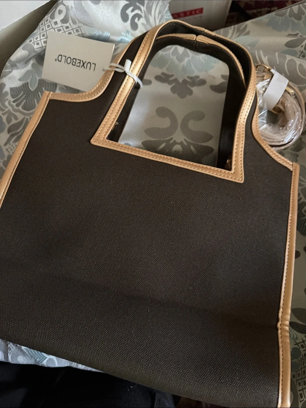 Brown Tote with Gold Accents